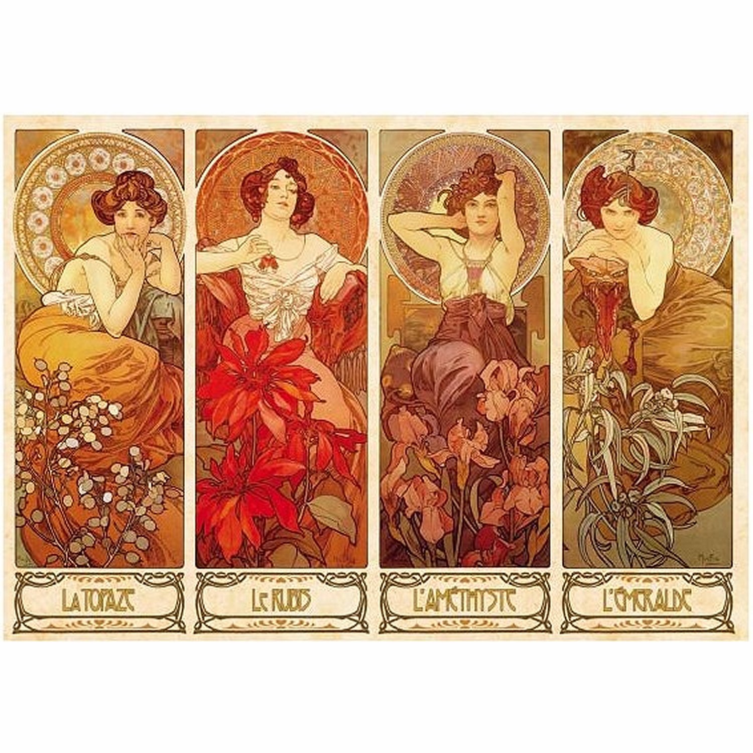 D-Toys Puzzle 1000 Pezzi - Alphonse Mucha 'Fruit And Flower' - Opera D'Arte 68x47 Cm
